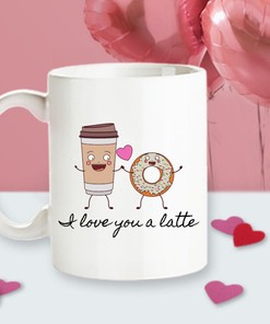 Donut Mug for Her - I Love You A Latte Cute Valentine Mug Set - Coffee Lover Gift Set