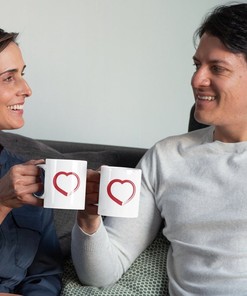 Double Heart Mug - Ceramic Valentines Day Couple Mug Gift Idea