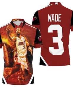 Dwyane Wade 3 Miami Heat Score Fire Background Legend Polo Shirt For Fans - Perfect For Fans