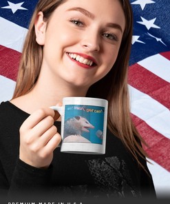 EAT TRASH GET Cash Possum Coffee Mug | Possums Lover Mug | Sad Opossums Meme | Raccoon Tanuki Retro Movie Mug