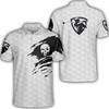 Edgy And Unique: B&W Golf Skull White Polo Shirt With Personalized Print