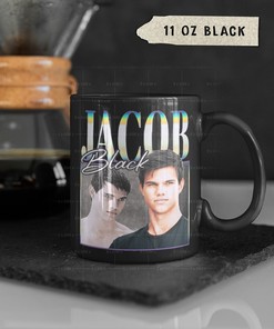 Edward Cullen and Jacob Black Coffee Mugs: Twilight Saga Mug with Robert Pattinson and Team Edward and Jacob Quotes