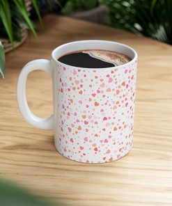 Elegant Valentines Mug with Full Cover Hearts Design - Ceramic Coffee Mug
