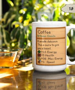 Energize Your Gaming Experience with this Stardew Valley Coffee Mug Featuring Stats and Boosts