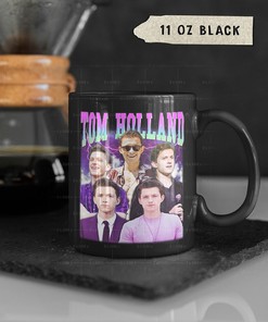 Enjoy Your Cup of Tea with this Tom Holland Retro 90s Fan Cup, Featuring a Vintage Homage Design