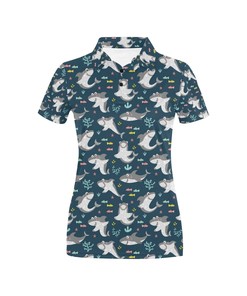 Eye-Catching Shark Print Women'S Polo Shirt - Perfect For The Beach Or Casual Outings