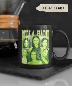 Fashion Icon Bella Hadid Homage Coffee Mug with Vintage 90s Design: White Mug for Bella Hadid Fans