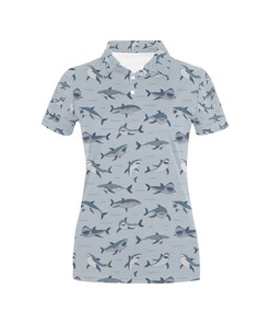 Fashionable Shark Print Women'S Polo Shirt - Perfect For The Beach Or Casual Outings