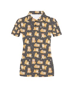Fashionable Shiba Inu Print Design Women'S Polo Shirt - Perfect For Outdoors And Athleisure
