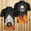 Flaming Bowling Skull Personalized Polo T-Shirt - Bold Statement For Sport Lovers