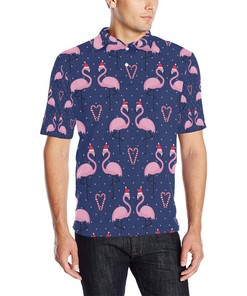 Flamingo Christmas Personalized Polo T-Shirt - Celebrate Holidays In Tropical Style