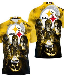Freddy Jason Michael Myers Loves Pittsburgh Steelers Halloween 3D Polo Shirt - Best Gift For Fans