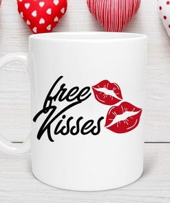 Free Kisses Valentine's Day Mug for Her - Romantic Love Heart Novelty Mug