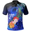 Fsm Humpback Whale Polo Shirt With Blue Tropical Flowers Design