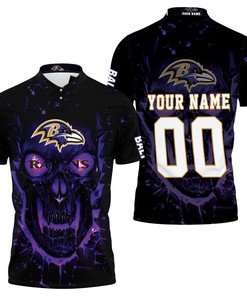 Fun And Personalized: Nfl Skull Baltimore Ravens 3D Personalized Polo Shirt Upgrade