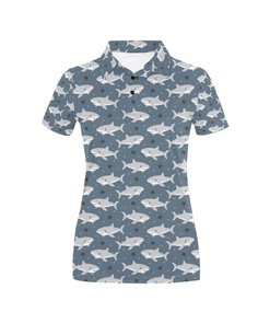 Fun Shark Print Design Women'S Polo Shirt - Perfect For The Beach Or Casual Outings