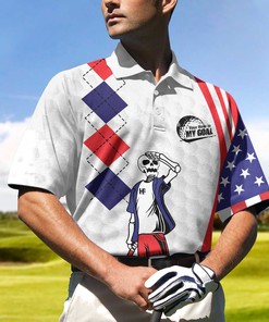 Funny Golf American Skull Polo Shirt Your Hole Is My Goal +1