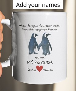 Funny Penguins Mug Set - Engagement, Birthday, Anniversary Gift for Her or Him, Perfect Gift for Girlfriend or Wife
