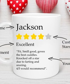 Funny Personalised Star Rating Review Valentine's Day Mug Gift for Him or Her