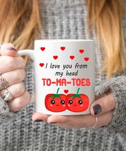 Funny Tomato Mug Set - I Love You From My Head To My Tomatoes, Perfect Valentine's Day Gift for Her or Him