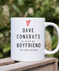 Funny Valentines Gift for Fiance- Congrats On Being My Boyfriend Personalised Mug Set for Her and Him
