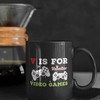 Gamer Valentine's Day Gift Mug, Funny V Is For Video Games Coffee Cup, Gamer Tea Cup Gift For Him or Her