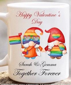 Gay Pride Valentine Mug Set - Gay Gnome Mug, Lesbian Coffee Tea Cup, Perfect LGBT Valentine's Day Gift