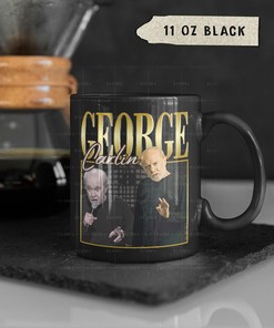 George Carlin Sarcastic and Ironic Coffee Mug: Black Mug with Funny Humor and Stupid People Quote