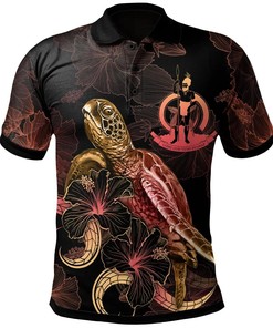 Gold Blooming Hibiscus Polynesian Turtle Vanuatu Polo Shirt