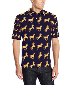 Gold Horse Pattern Polo Shirt For Men - Ideal For The Horse Lover And Golf Fans