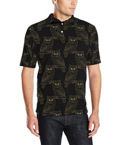 Gold Owl Pattern Polo Shirt For Men - Perfect Gift For The Owl Lover And Golf Fans