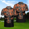 Golf Player Orange Camo Skull Polo Shirt - Perfect For Golfers Who Love To Make A Statement With Their Polo Shirts