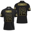 Green Bay Packers Aaron Rodgers Black Golden Edition Jersey Inspired 3D Polo Shirt