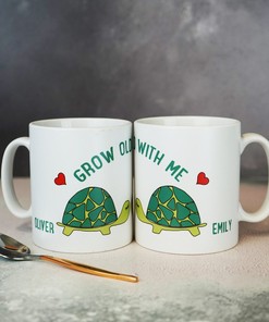 Grow Old With Me Tortoise Mug Set, Romantic Valentines Day Gift for Couple or Spouse