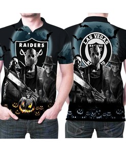 Halloween Horror 3D Las Vegas Raiders Polo T-Shirt With Polo Collar - Great Fan Gift