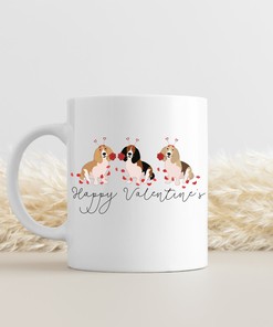 Happy Valentines Basset Hound Mug - Basset Hound Dog Lovers Gift - Gift For Her Valentines Mug