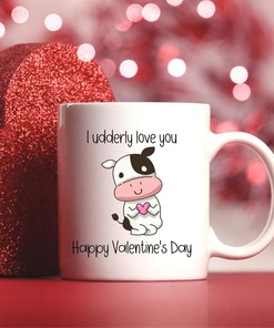 Happy Valentine's Day Cow Mug Set - Cute Valentine for Girlfriend, Wife, and Coffee Lover