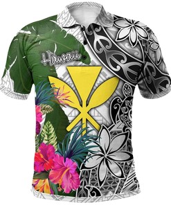 Hawaii Men'S Turtle Plumeria Banana Leaf White Polo Shirt