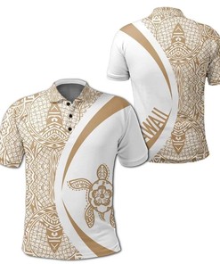 Hawaiian Gold And White Circle Turtle Polynesian Polo Shirt