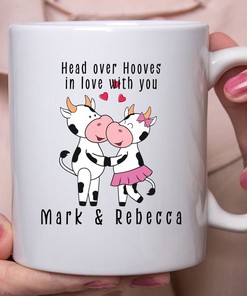 Head Over Hooves In Love With You Custom Couples Name Mug Set, Personalized Valentine Name Mug, Custom Gift