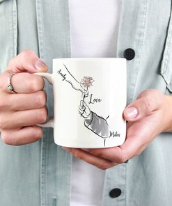 Holding Hands Mug for Valentine's Day - Personalised Heart Mug - Only You Valentines Gift