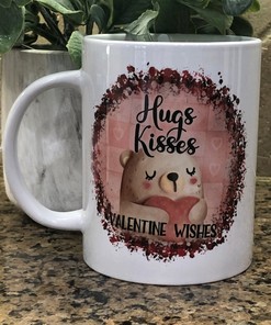 Hugs And Kisses Mug - Cute Valentine's Mug - Valentine Teddy Mug - Valentines Day Mug For Couples - Double Mug