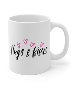 Hugs and Kisses Hearts Valentines Day Mug - Romantic Gift Idea for Couples