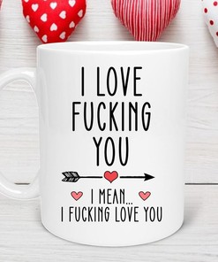 I Love You I Mean I Love You Romantic Mug Set - Valentine Gift for Coworker or Friend with Cute Hearts