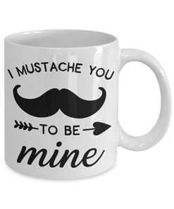 I Mustache You To Be Mine Mug Set - Funny Valentines Day Gift Mug Set For Him - Mustache Mug - Be Mine Mug