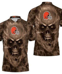 Impress With Cleveland Browns Nfl Fans Skull 3D Polo Shirt