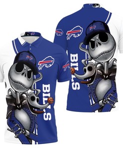 Jack Skellington And Zero 3D Buffalo Bills Polo Collar Shirt With All-Over Print Design