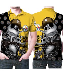 Jack Skellington Snapback Logo Pittsburgh Steelers 3D Printed Polo Shirt - Ideal Gift For Fans