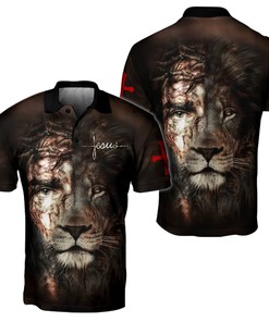 Jesus And Lion 3D All Over Printed Unisex Polo Shirt For Fearless Christians