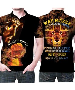 Jesus King Of Kings Way Maker Miracle Worker Lion 3D Printed Polo Shirt For Powerful Christians